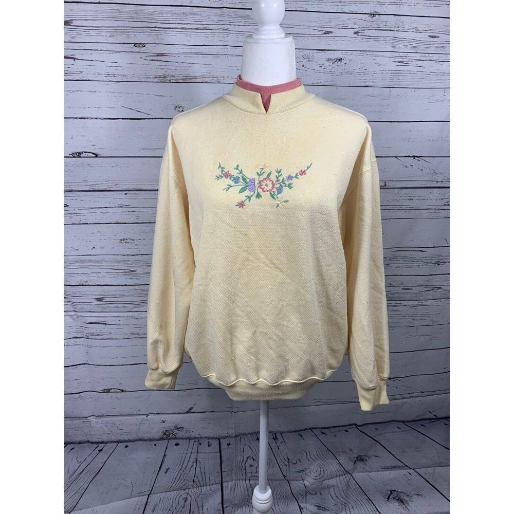 Vintage Baxter & Wells Sport Yellow Embroidered Double Collared Sweatshirt SZ M